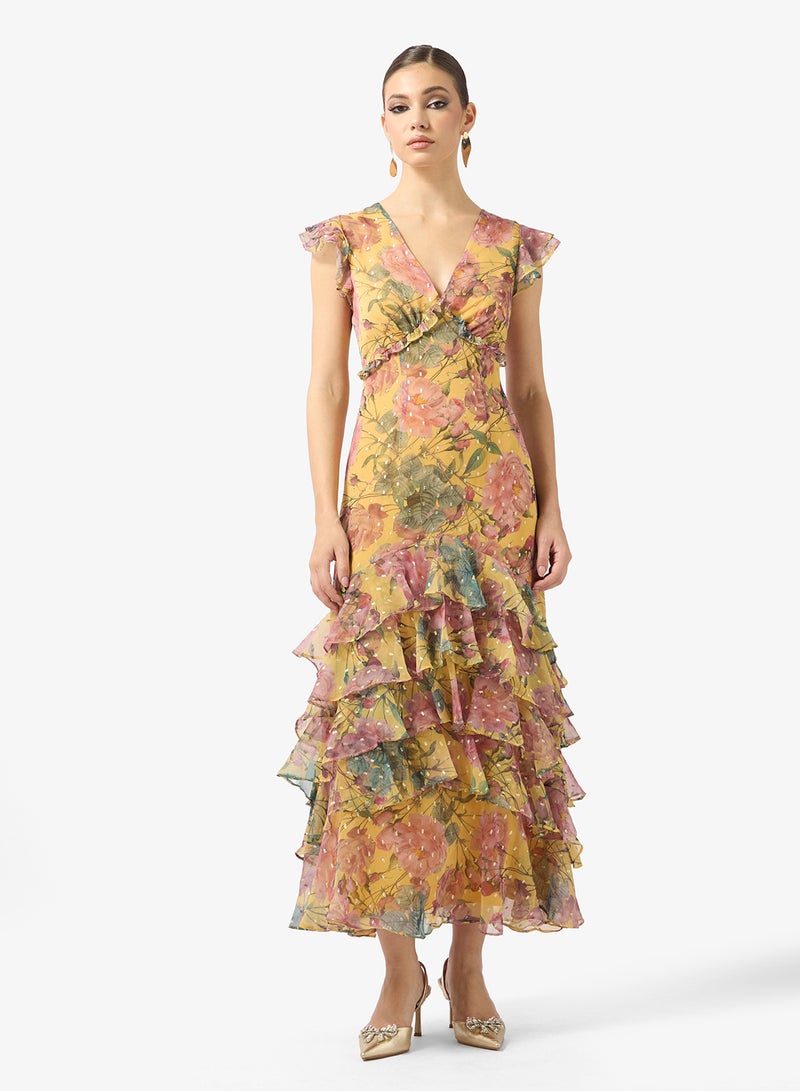 Anaya With Love Ruffle Hem V Neck Midi Dress - Image 1