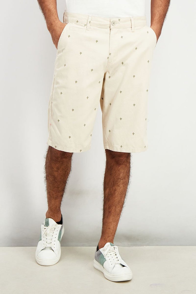 DeFacto Men Allover Print Chino Shorts, Beige - Image 1