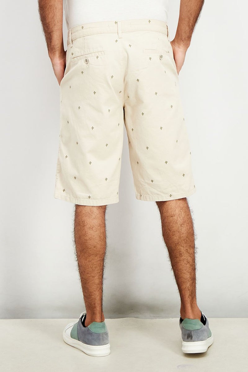 DeFacto Men Allover Print Chino Shorts, Beige - Image 2