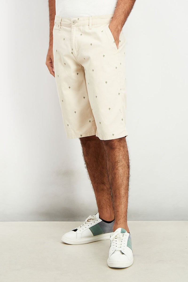 DeFacto Men Allover Print Chino Shorts, Beige - Image 3