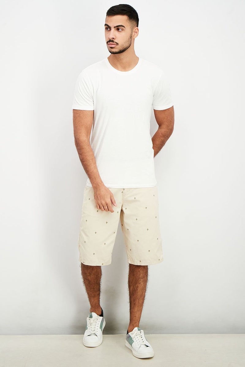 DeFacto Men Allover Print Chino Shorts, Beige - Image 4
