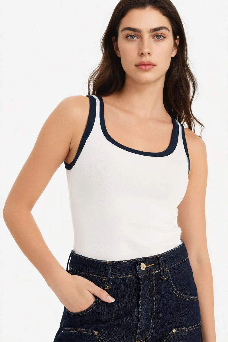 ديفاكتو Slim Fit Ribana U Collar Tank Top