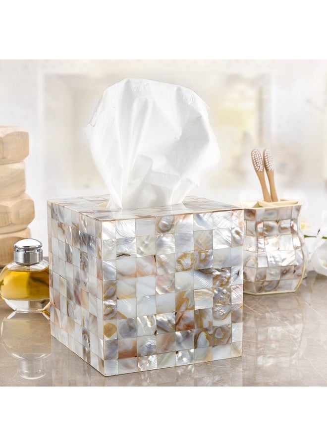 Creative Scents غطاء صندوق المناديل ميلانو مربع - حامل مناديل زخرفي للحمام - حامل صندوق مناديل جميل من قواقع اللؤلؤ الطبيعي - غطاء صندوق مناديل مكعب مع منزلق سفلي متين - Image 2