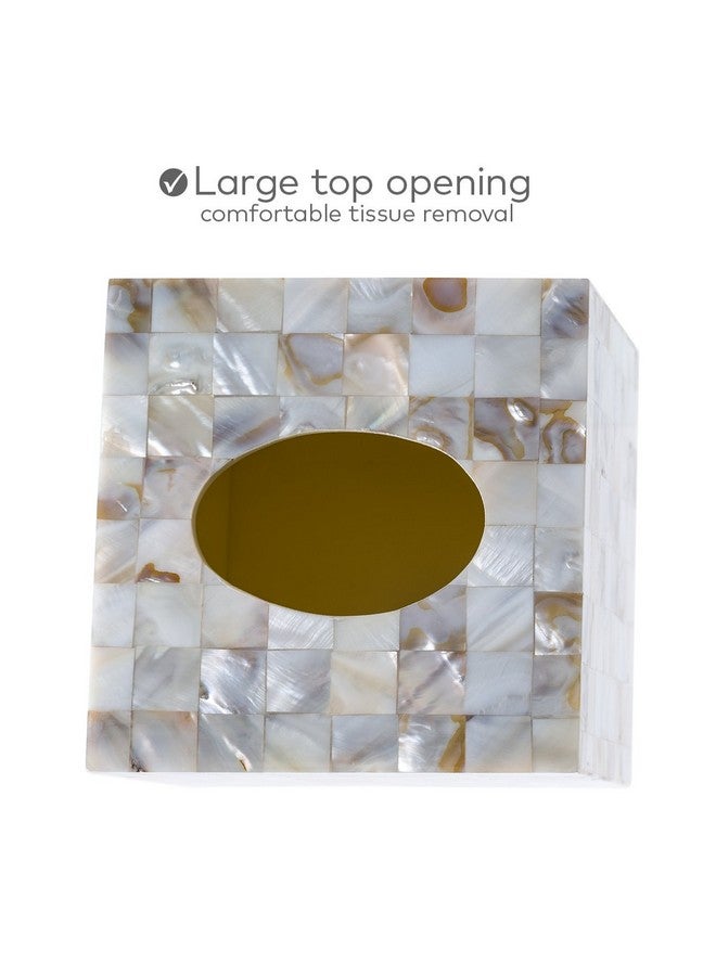 Creative Scents غطاء صندوق المناديل ميلانو مربع - حامل مناديل زخرفي للحمام - حامل صندوق مناديل جميل من قواقع اللؤلؤ الطبيعي - غطاء صندوق مناديل مكعب مع منزلق سفلي متين - Image 4