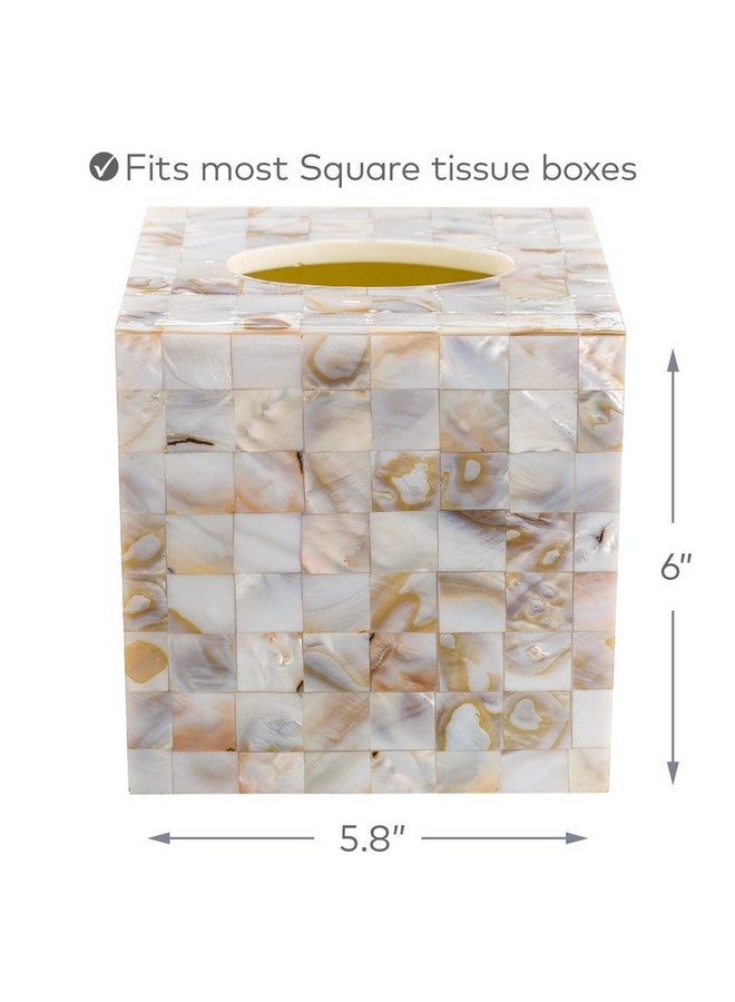 Creative Scents غطاء صندوق المناديل ميلانو مربع - حامل مناديل زخرفي للحمام - حامل صندوق مناديل جميل من قواقع اللؤلؤ الطبيعي - غطاء صندوق مناديل مكعب مع منزلق سفلي متين - Image 5