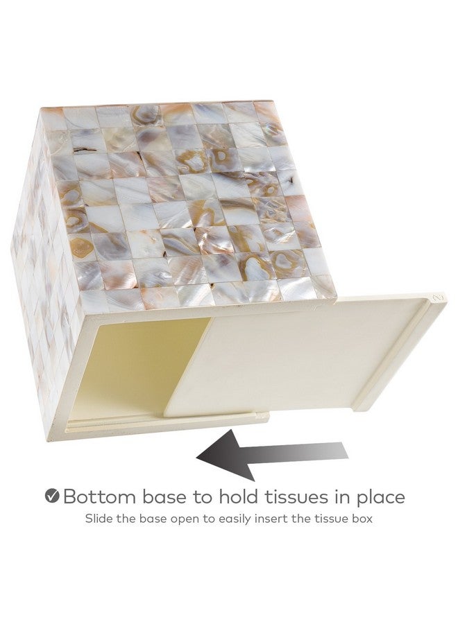 Creative Scents غطاء صندوق المناديل ميلانو مربع - حامل مناديل زخرفي للحمام - حامل صندوق مناديل جميل من قواقع اللؤلؤ الطبيعي - غطاء صندوق مناديل مكعب مع منزلق سفلي متين - Image 3