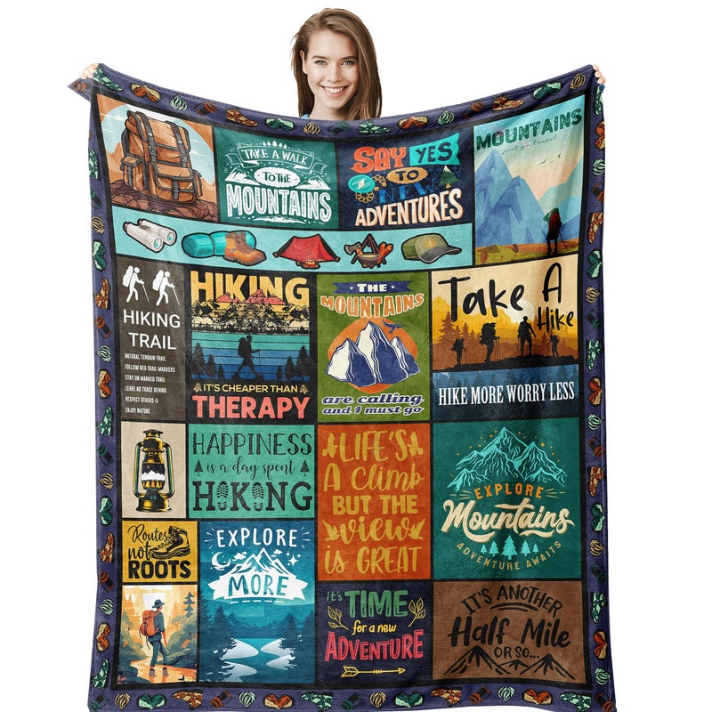 Amonee-YL Hiking Gifts  Gifts for Hikers  Hiking Gifts for Women  Hiking Gifts for Men  Hiker Blanket 50""X60""  Hiking Lovers Gifts  Outdoor Gifts for Hikers  Hiker Mountain Gifts  Hiking Gift - Image 1