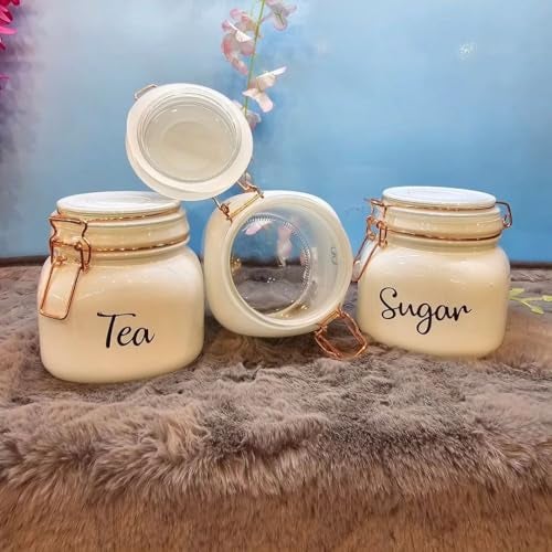 Bellemax White Glass Food Storage Airtight tea coffee sugar containers for Kitchen Storage Container with Clip Lid For Tea Coffee & Sugar, Dry Fruit jars, Storage Box, Set of 3 (BR-01) - Image 2