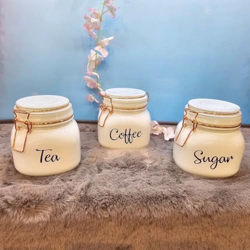 Bellemax White Glass Food Storage Airtight tea coffee sugar containers for Kitchen Storage Container with Clip Lid For Tea Coffee & Sugar, Dry Fruit jars, Storage Box, Set of 3 (BR-01) - Image 1