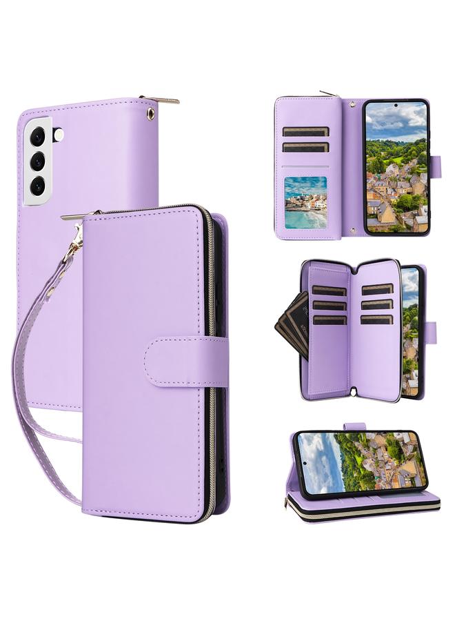 اس-توب جراب لهاتف Samsung Galaxy S22 5G مع تسع فتحات للبطاقات وحقيبة محفظة بسحاب وحافظة هاتف جلدية - Image 1