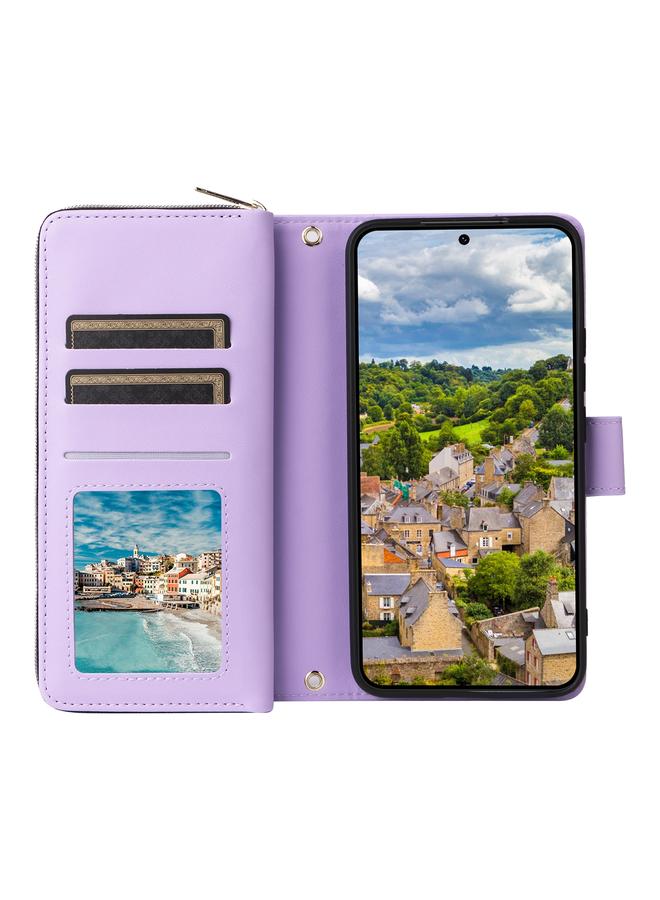 اس-توب جراب لهاتف Samsung Galaxy S22 5G مع تسع فتحات للبطاقات وحقيبة محفظة بسحاب وحافظة هاتف جلدية - Image 4