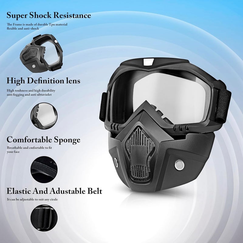 Sixfire Goggle Mask Anti Scratch UV Protective Open Face & Eyewear Windproof Dirt Shield Adjustable Strap Soft Foam Padded Detachable for Cycling Bike Off Road Racing Riding Unisex (Transparent) - Image 3