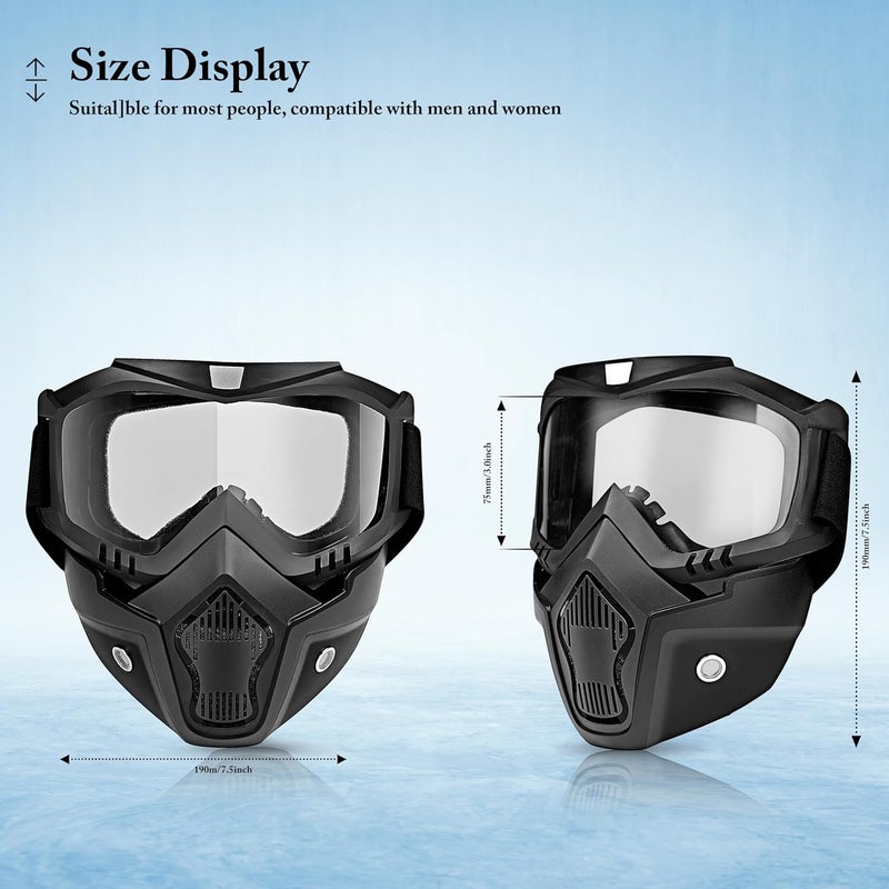 Sixfire Goggle Mask Anti Scratch UV Protective Open Face & Eyewear Windproof Dirt Shield Adjustable Strap Soft Foam Padded Detachable for Cycling Bike Off Road Racing Riding Unisex (Transparent) - Image 5
