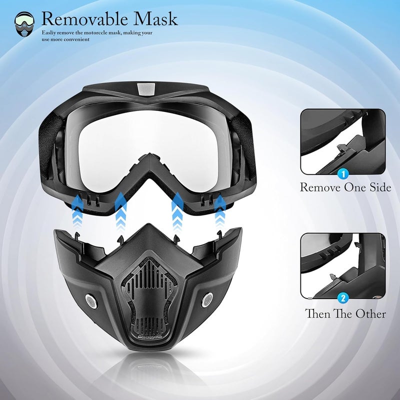 Sixfire Goggle Mask Anti Scratch UV Protective Open Face & Eyewear Windproof Dirt Shield Adjustable Strap Soft Foam Padded Detachable for Cycling Bike Off Road Racing Riding Unisex (Transparent) - Image 2