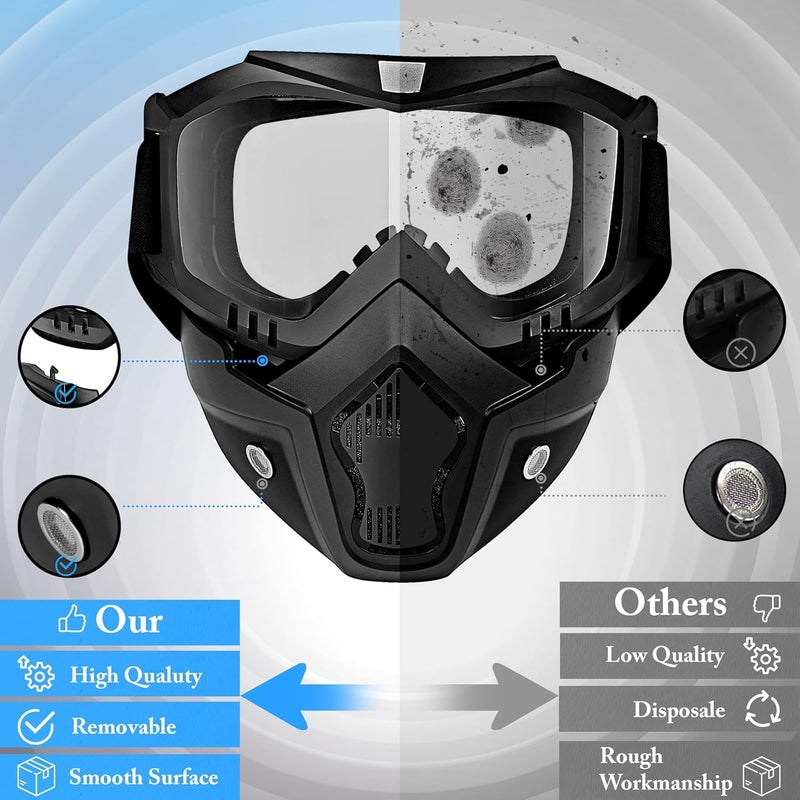 Sixfire Goggle Mask Anti Scratch UV Protective Open Face & Eyewear Windproof Dirt Shield Adjustable Strap Soft Foam Padded Detachable for Cycling Bike Off Road Racing Riding Unisex (Transparent) - Image 4