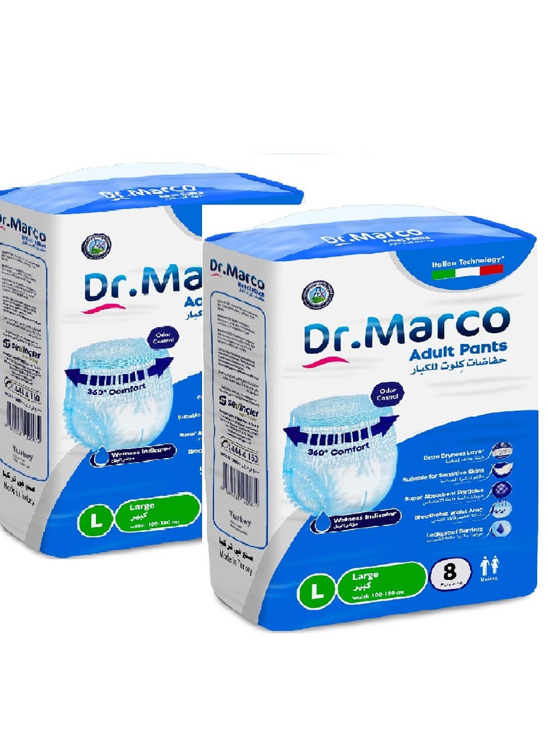 Dr. Marco Adult Culotte Diaper Size L 8 Pants with Wetness Indicator Turkish made Incontinence Pull Ups Underwear with Italian Technology ( 2Pack )