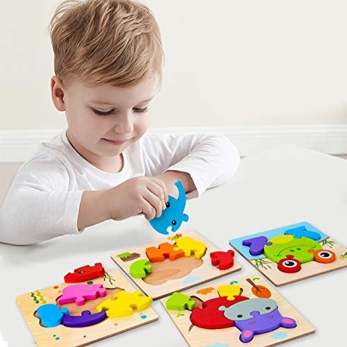 SKYFIELD Wooden Vehicle Puzzles for 1 2 3 Years Old Boys Girls, Toddler Educational Developmental Toys Gift with 6 Vehicle Baby Montessori Color Shapes Learning Puzzles, Great Gift Ideas - Image 5