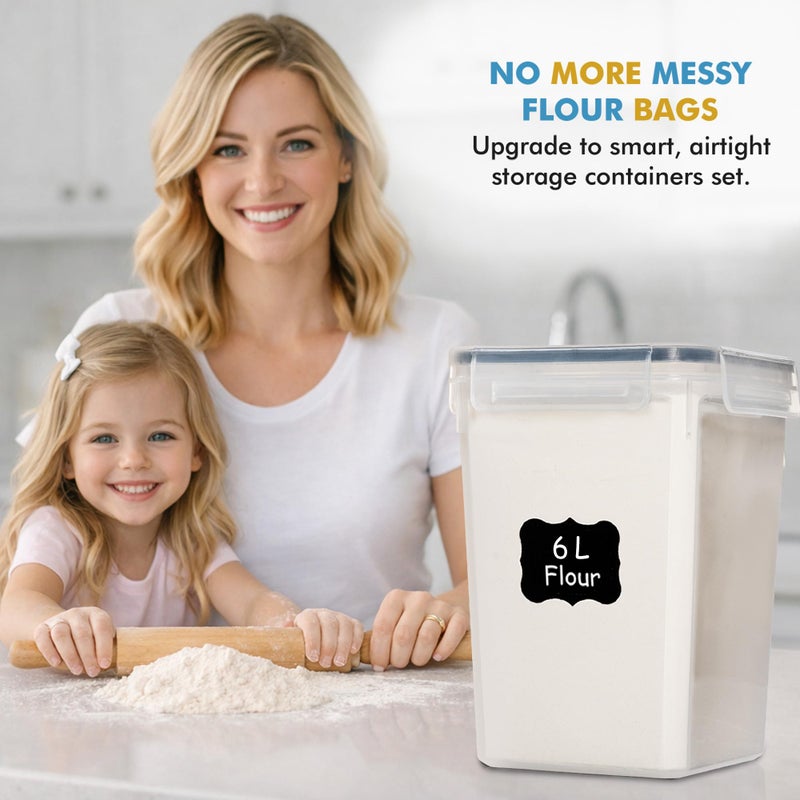 Shazo Flour Sugar Storage Containers Set of 3 (6L, 2.9L, 1.1L) Large Airtight Food Storage Containers with Lids, BPA-Free Plastic Container for Kitchen & Pantry Organizers, Cereal, Rice & Pasta - Image 5