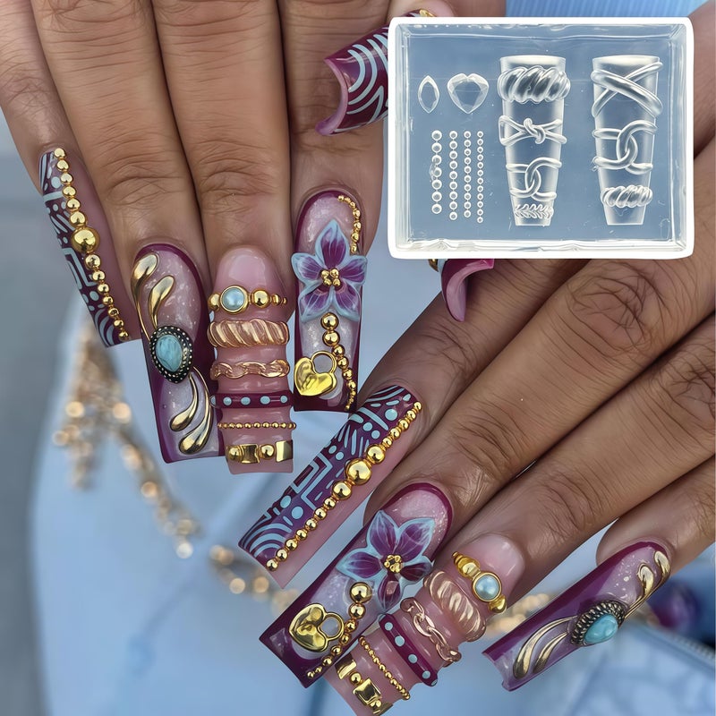 BHCCXZ 5pcs 3D Chain Rope Gel Nail Art Mold Arts Resin Beaded Molds for Accessories Supplies Belt Silicone Tools Nails - Image 3