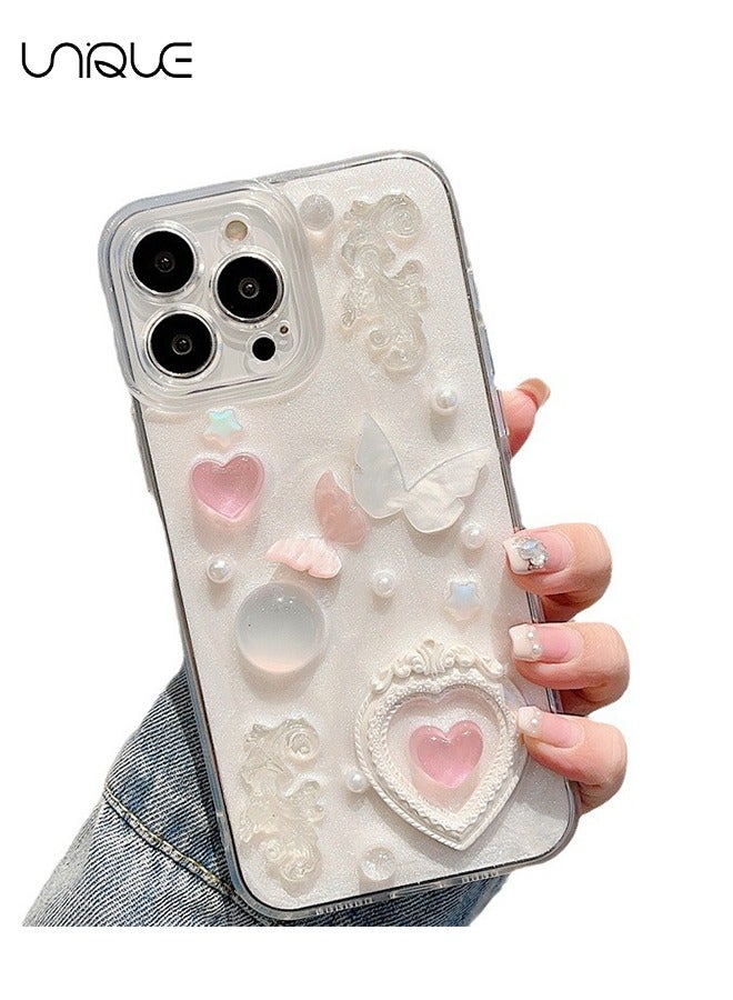 Unique For iPhone 16 Pro Max Case - 3D Butterfly Rose Flower Shiny Girl Phone Case - Clear Phone Case - TPU Drop Protection - Image 1