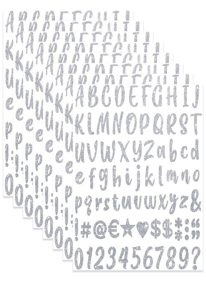 Metsyth 648 Pieces 8 Sheets Letter Stickers Glitter Small Self Adhesive Alphabet Number Vinyl Stick on Letter Stickers for Scrapbooking Mailbox Numbers Crafts Classroom Decor Bulletin Board(Silver,1 Inch) - Image 1