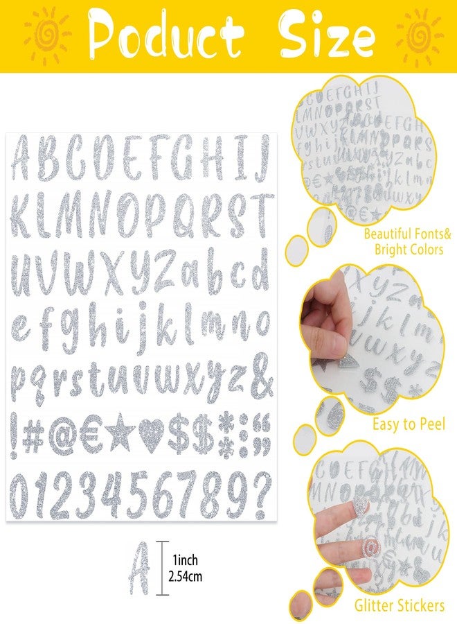 Metsyth 648 Pieces 8 Sheets Letter Stickers Glitter Small Self Adhesive Alphabet Number Vinyl Stick on Letter Stickers for Scrapbooking Mailbox Numbers Crafts Classroom Decor Bulletin Board(Silver,1 Inch) - Image 2