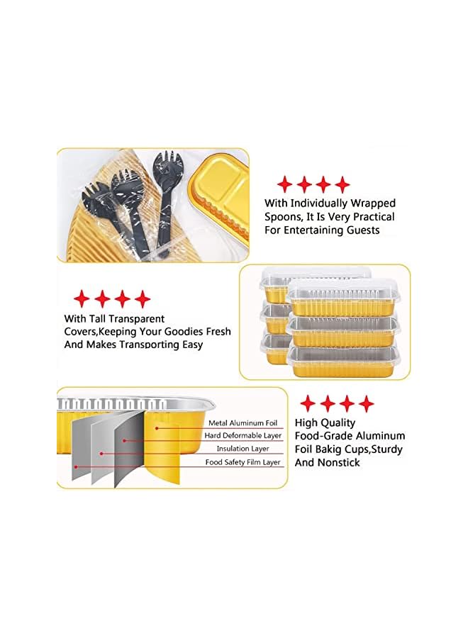 EVCRIERH Pcs Aluminum Foil Loaf Pans,Bread Pans with Lids and Spoons,Disposable Baking Pans Loaf Baking Cups Ramekins Dessert Bakeware Pans Containers for Cheese Cake Creme (Rectangle) - Image 2