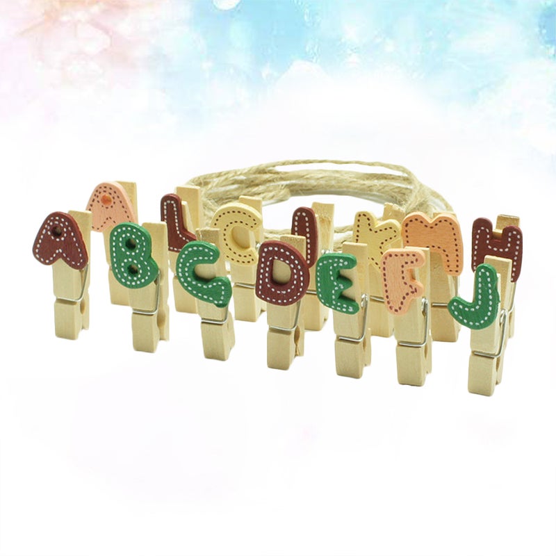 140PCS Mini Letter Clothespin with Twine Alphabet Clips Photo Craft Clips Artwork Decoration - Image 2