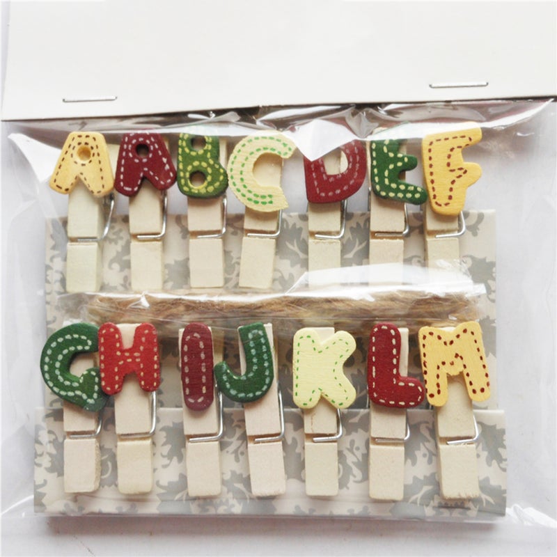 140PCS Mini Letter Clothespin with Twine Alphabet Clips Photo Craft Clips Artwork Decoration - Image 5