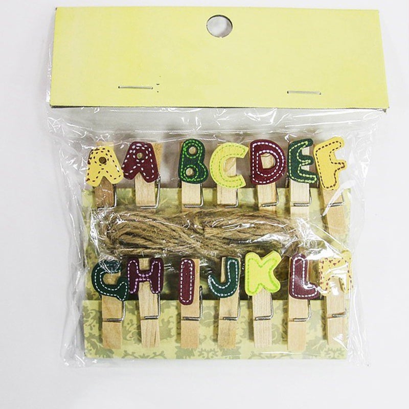 140PCS Mini Letter Clothespin with Twine Alphabet Clips Photo Craft Clips Artwork Decoration - Image 1
