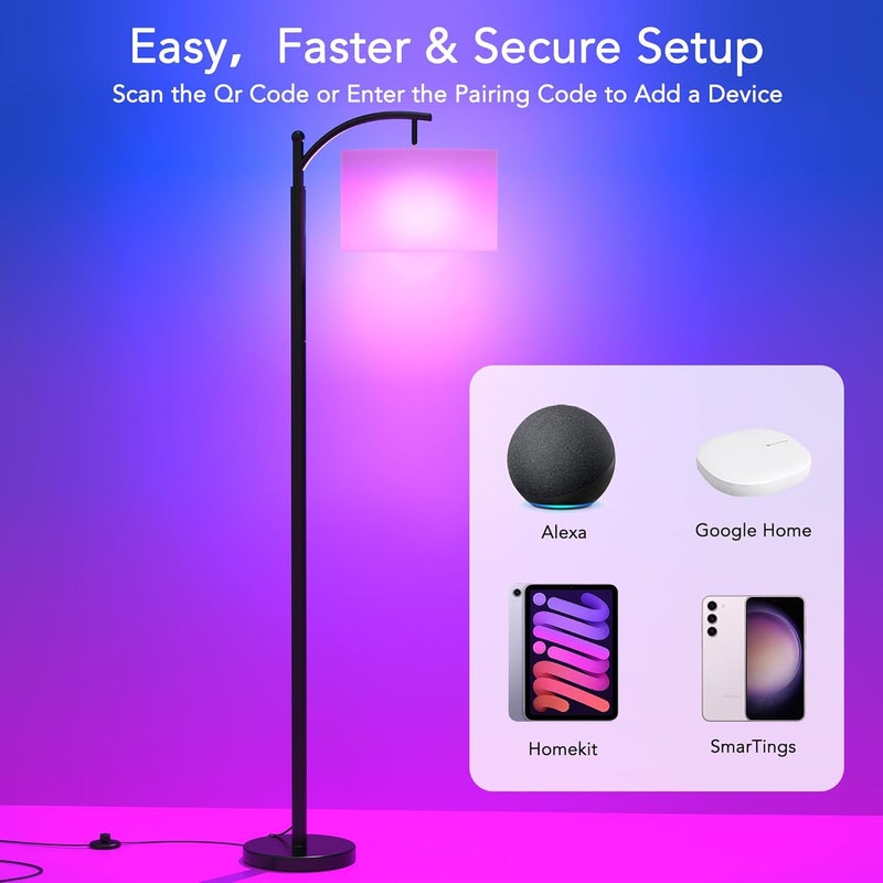 Rottogoon Floor Lamps with Matter Smart Light Bulb, RGB + Color Temperatures Bright Dimmable Smart Floor lamp, Living Room Standing Tall Industrial Floor Lamp (Beige Lampshade Included) -Black - Image 2
