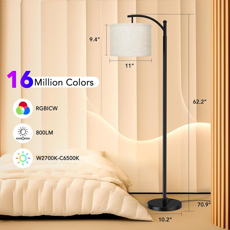 Rottogoon Floor Lamps with Matter Smart Light Bulb, RGB + Color Temperatures Bright Dimmable Smart Floor lamp, Living Room Standing Tall Industrial Floor Lamp (Beige Lampshade Included) -Black - Image 5
