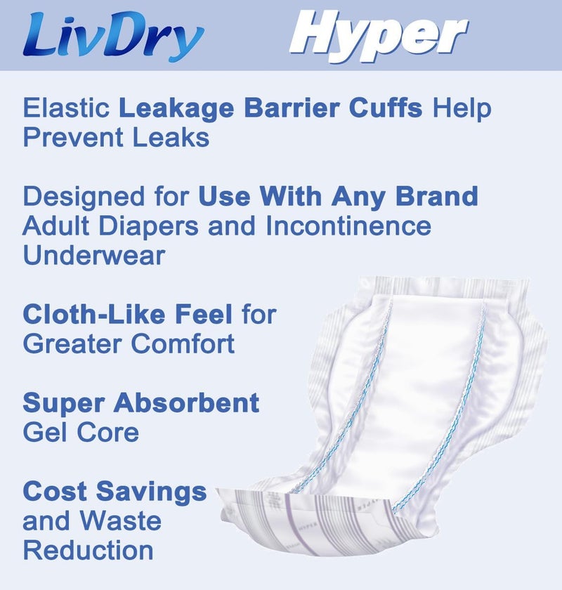 LIVDRY وسادة امتصاص عالية للإدراج في سراويل السلس والحفاضات للبالغين للنساء والرجال هايبر 2000 20 قطعة - Image 5