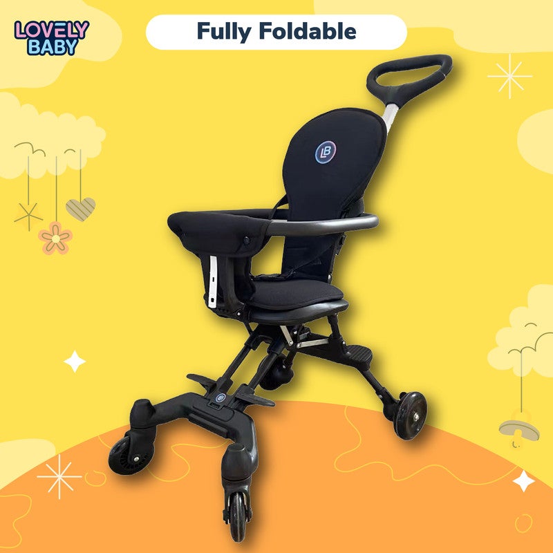 Lovely Baby Lightweight Buggy/Stroller for Kids LB 717, Foldable Travel Stroller with Seat Belt, Swivel Wheels, Push Handle, Compact & Easy to Carry for 1-3 Years - Black - Image 4