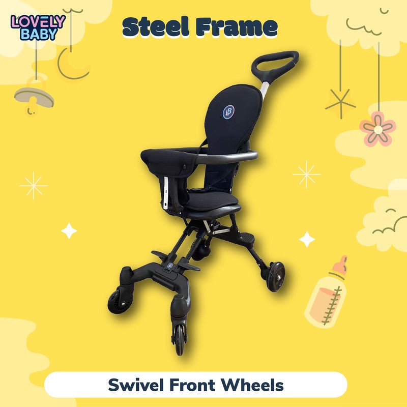 Lovely Baby Lightweight Buggy/Stroller for Kids LB 717, Foldable Travel Stroller with Seat Belt, Swivel Wheels, Push Handle, Compact & Easy to Carry for 1-3 Years - Black - Image 2