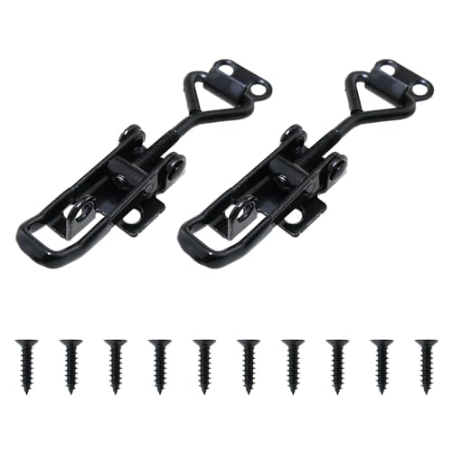 MEETOOT 2PCS 95mm/3.74inch Cable Clamp Toggle Latch Clip Elbow Pin Black Adjustable Metal Heavy Duty Quick Release Hasp - Image 2