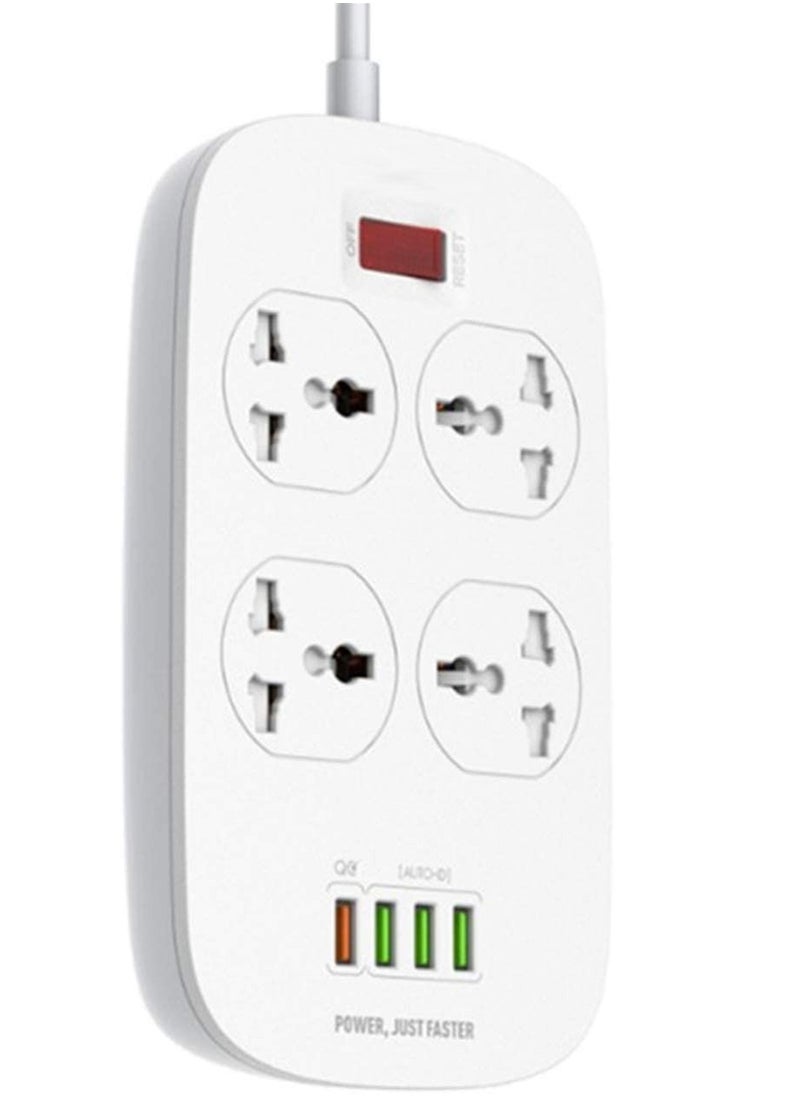 Rabos 4-USB Ports and 4-Power Socket Extention Board with Lighting Charging Cable White  - Image 1
