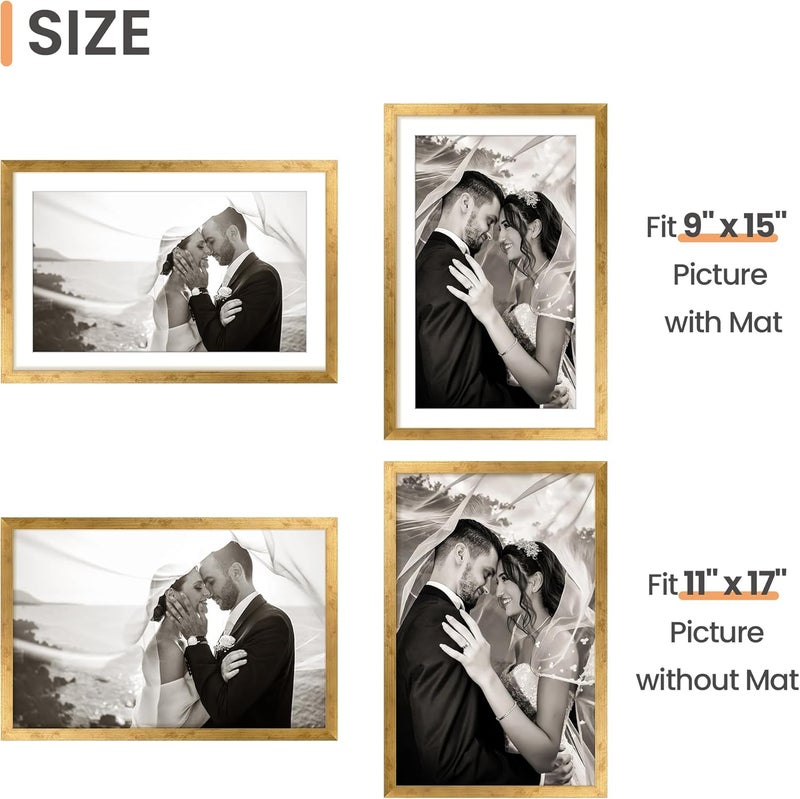 upsimples 11x17 Picture Frame, Display Pictures 9x15 with Mat or 11 x 17 Without, Wall Hanging Poster Frames, Bronze, 1 Pack - Image 3
