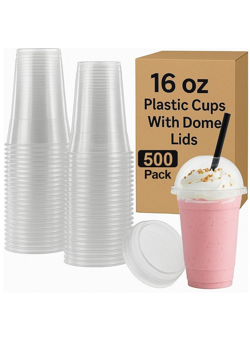 مارك أكواب بلاستيكية بأغطية مقببة - أكواب شفافة للاستعمال مرة واحدة للمشروبات الباردة والحلويات ومخفوق الحليب والقهوة المثلجة - مثالية لأكواب السلاش - كوب العصائر (500، 16 أونصة) - Image 1