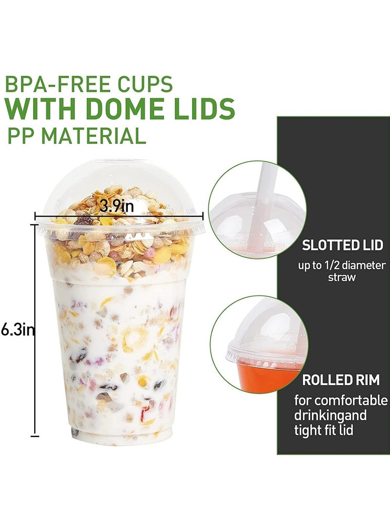 مارك أكواب بلاستيكية بأغطية مقببة - أكواب شفافة للاستعمال مرة واحدة للمشروبات الباردة والحلويات ومخفوق الحليب والقهوة المثلجة - مثالية لأكواب السلاش - كوب العصائر (500، 16 أونصة) - Image 4