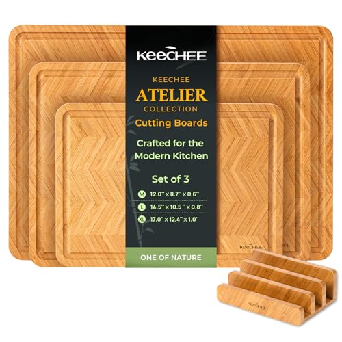 Keechee Bamboo Cutting Board, Reversible Wood Cutting Boards for Kitchen with Juice Grooves, Atelier Collection Handcrafted Large Serving Tray, Luxury Housewarming Wedding Gifts for New Home - Image 1