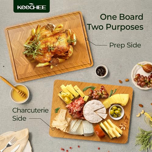Keechee Bamboo Cutting Board, Reversible Wood Cutting Boards for Kitchen with Juice Grooves, Atelier Collection Handcrafted Large Serving Tray, Luxury Housewarming Wedding Gifts for New Home - Image 5