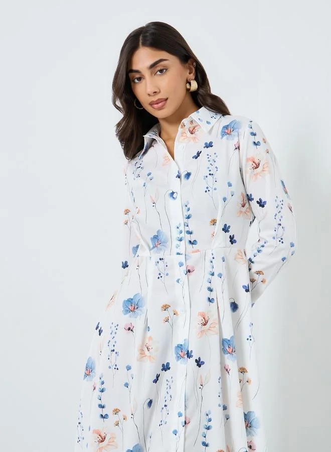 تايك تو فستان ميدي بياقة وطبعة زهور