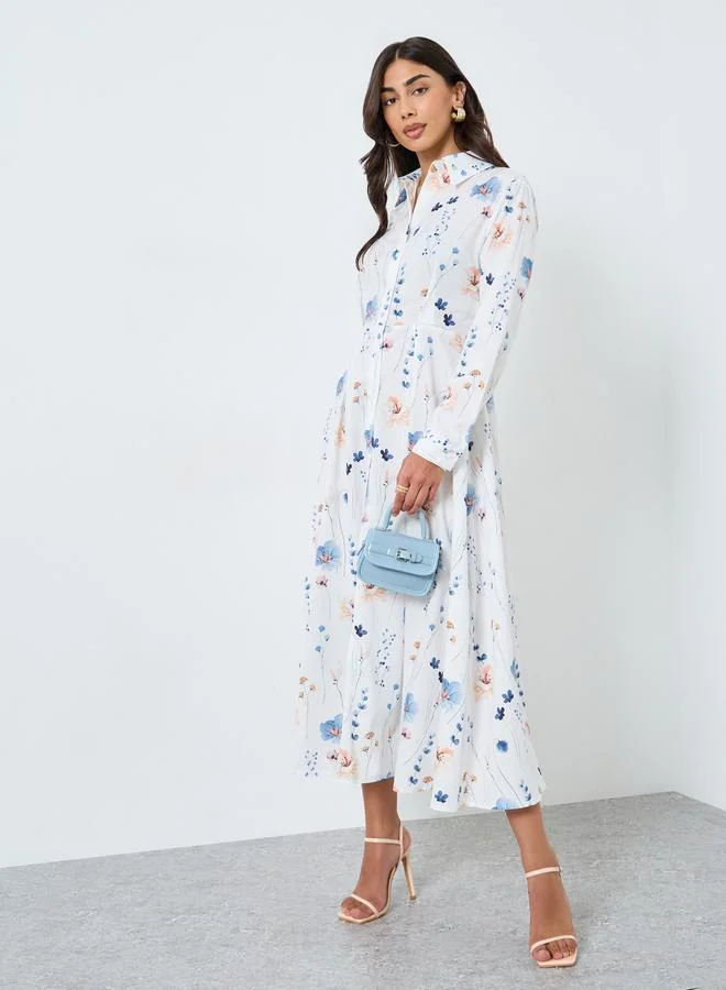 تايك تو فستان ميدي بياقة وطبعة زهور