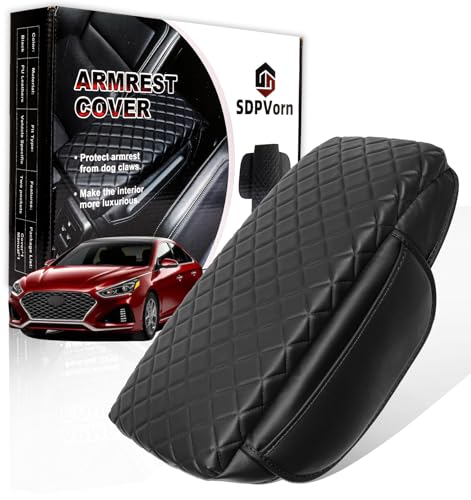 SDPVorn Console Cover for Hyundai Sonata 2015-2019 Armrest Cover Leather Arm Rest Pad Black Middle Console Cover with Pockets for Sonata Accessories (for Sonata 2015-2019) - Image 1