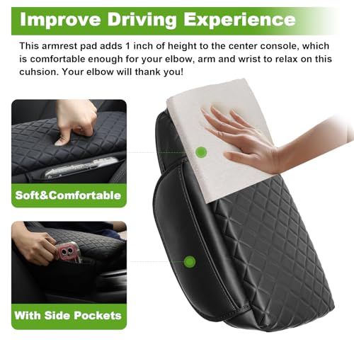 SDPVorn Console Cover for Hyundai Sonata 2015-2019 Armrest Cover Leather Arm Rest Pad Black Middle Console Cover with Pockets for Sonata Accessories (for Sonata 2015-2019) - Image 4