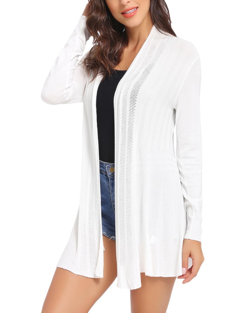 iClosam Women Sumemr Cardigans Casual Long Sleeve Open Front Lightweight Cardigan Sweater White - Image 1