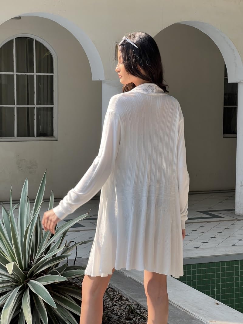 iClosam Women Sumemr Cardigans Casual Long Sleeve Open Front Lightweight Cardigan Sweater White - Image 4