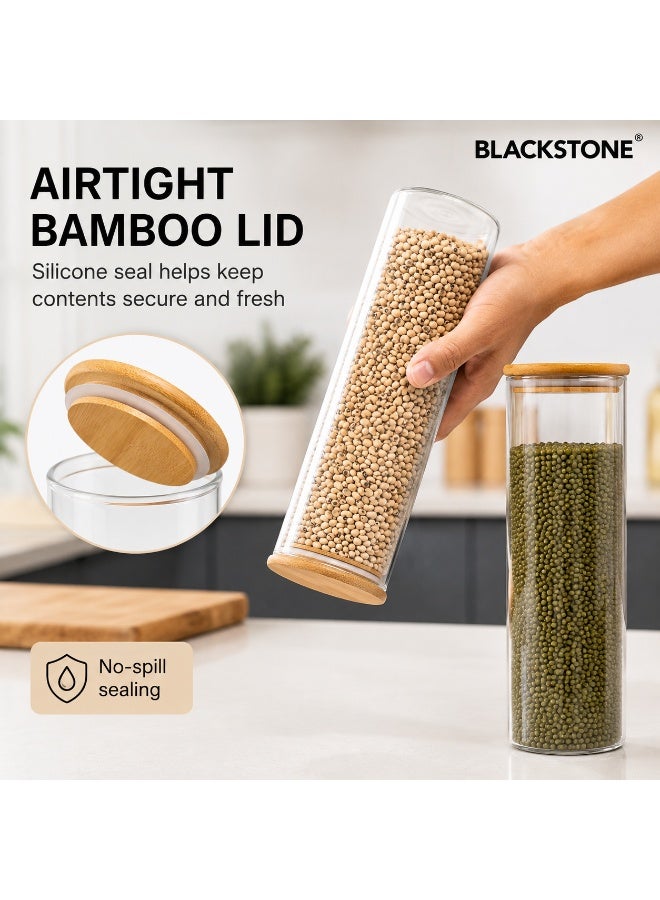 Blackstone Borosilicate Glass Pantry Storage Jars With Airtight Bamboo Lid For Pasta Rice Coffee YK4101 (2Pcs, 1500ML Each) - Image 3