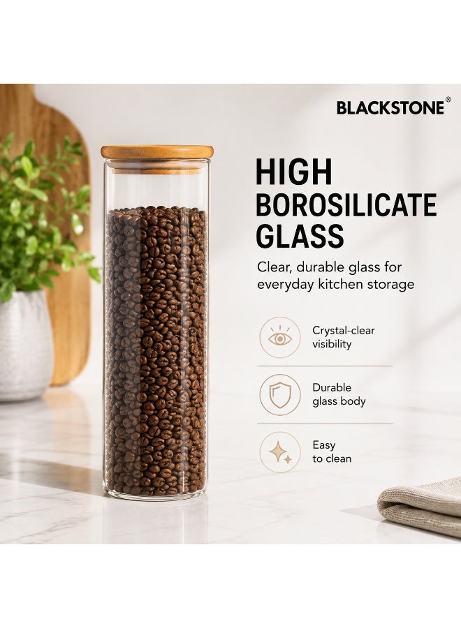 Blackstone Borosilicate Glass Pantry Storage Jars With Airtight Bamboo Lid For Pasta Rice Coffee YK4101 (2Pcs, 1500ML Each) - Image 5